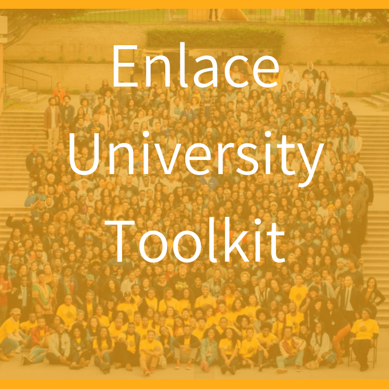Group photo with "Enlace University Toolkit" text